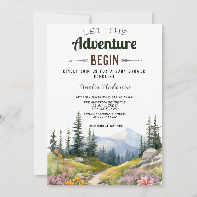 Invitation Aquarelle Laisser L'Aventure Commencer Baby shower (Devant)