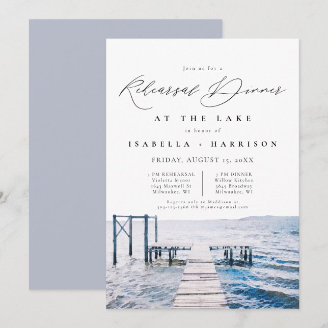 Invitation Aquarelle Lakeside Mariage Dîner de répétition Inv (Devant / Derrière)