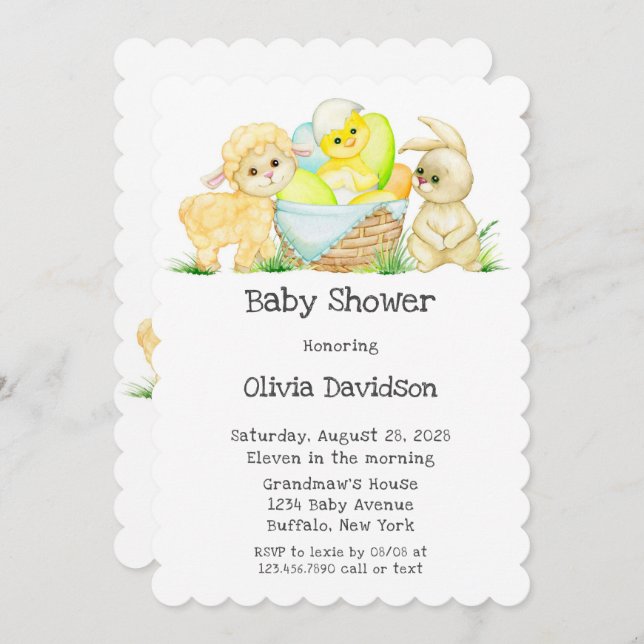 Invitation Aquarelle Lamb chic et Baby shower lapin (Devant / Derrière)
