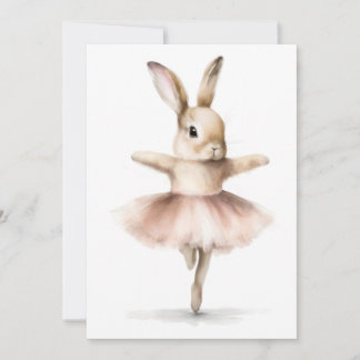 Invitation Aquarelle Lapin Ballerine Danse Brun Rose Pale