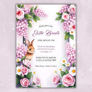 Invitation Aquarelle Lapin Floral Brunch de Pâques