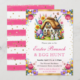 Invitation Aquarelle Lapins de printemps Maison Brunch de Pâq