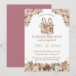Invitation Aquarelle Lapins Floraux Brunch du Dimanche de Pâq