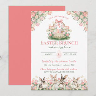 Invitation Aquarelle Lapins Floraux Brunch du Dimanche de Pâq