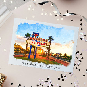 Invitation Aquarelle Las Vegas Sign Casino Thème Anniversaire