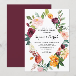 Invitation Aquarelle L'automne fleurit Dîner De Répétition Fl