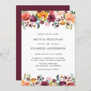 Invitation Aquarelle L'automne fleurit Floral Mariage