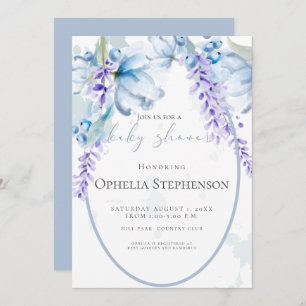 Invitation Aquarelle Lavande - Baby shower Floral bleu-Dusty