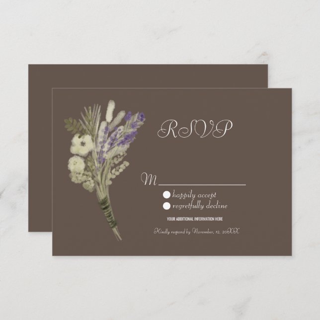 Invitation Aquarelle Lavande Botanique Rustique Floral RSVP (Devant / Derrière)