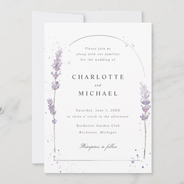 Invitation Aquarelle lavande élégant mariage arche (Devant)