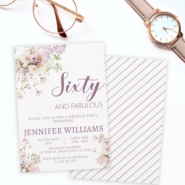 Invitation Aquarelle lavande fleurie 60e 60s anniversaire (Créateur téléchargé)