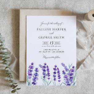 Invitation Aquarelle Lavande Fleurs Printemps Mariage