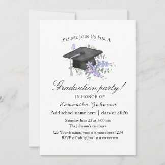 Invitation Aquarelle Lavande Fleurs Violettes pour la Remise