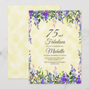 Invitation Aquarelle Lavande Jaune 75 & Anniversaire Fabuleux