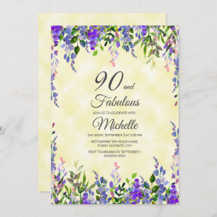 Invitation Aquarelle Lavande Jaune 90 & Fabuleux anniversaire