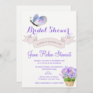 Invitation Aquarelle lavande papillon nuptiale