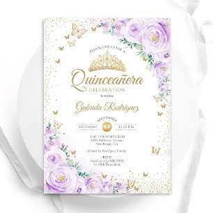 Invitation Aquarelle Lavande violet Floral Quinceanera