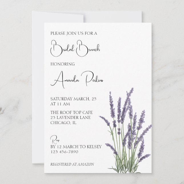 Invitation Aquarelle Lavender Floral Bridal Brunch (Devant)