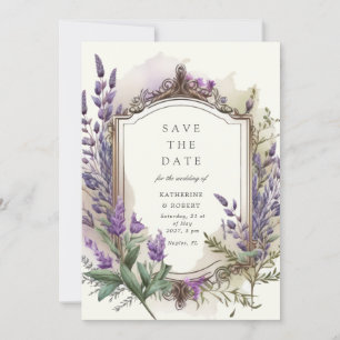 Invitation Aquarelle Lavender Floral Regal Enregistrer la dat