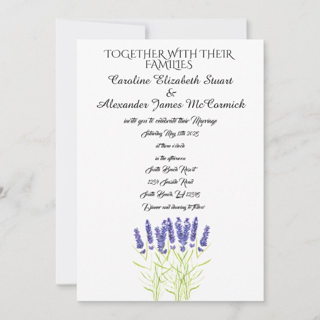 Invitation Aquarelle Lavender Herbes Floral Mariage Invitatia (Devant)