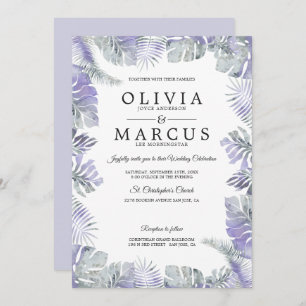 Invitation Aquarelle Lavender Mist Tropical Feuilles Mariage