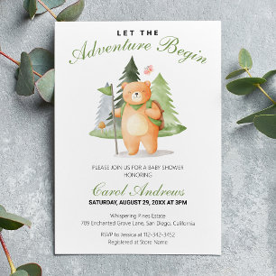 Invitation Aquarelle L'aventure commence Baby shower de l'our