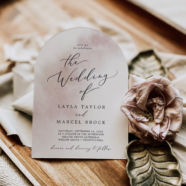 Invitation Aquarelle Laver rose pâle Mariage d'arche simple (Watercolor Wash Blush Pink Simple Arch Wedding Invitation)