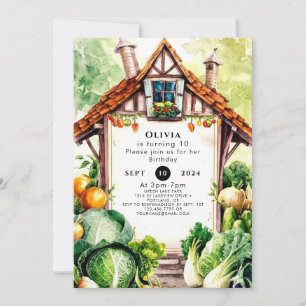 Invitation Aquarelle Légumes Farmants Marché Anniversaire