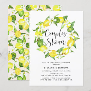 Invitation Aquarelle Lemon Blossom Wreath Couples Douche
