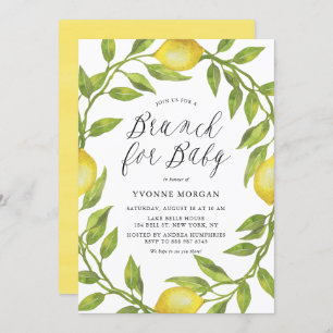 Invitation Aquarelle Lemon Greenery Brunch à courre pour bébé