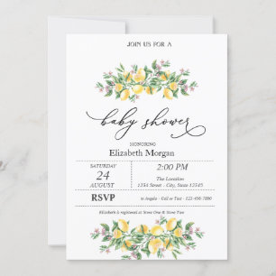 Invitation Aquarelle Lemons Baby shower de fleurs botaniques