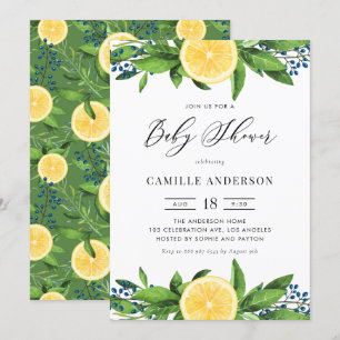 Invitation Aquarelle Lemons Bleu Berries Baby shower d'été