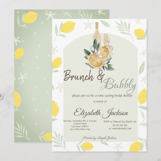 Invitation Aquarelle Lemons Frame Brunch & Bubbly (Devant / Derrière)