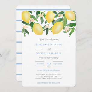 Invitation Aquarelle Lemons Poudre Blue Accents Mariage