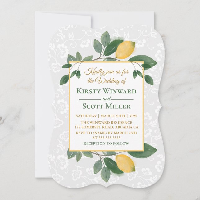 Invitation Aquarelle Lemons Siciliens Mariage (Devant)