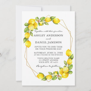 Invitation Aquarelle Lemons Verdure Gold Geo Mariage cadre