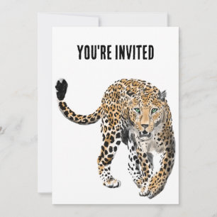 Invitation aquarelle léopard jungle chat animal peint vert