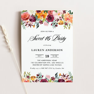 Invitation Aquarelle Les fleurs d'automne Garland Sweet sixte