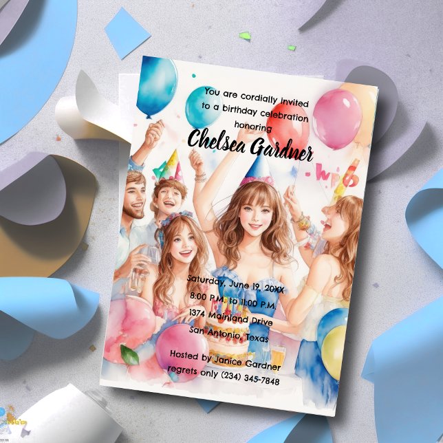 Invitation Aquarelle Les Jeunes Fêtent Anniversaire (Créateur téléchargé)