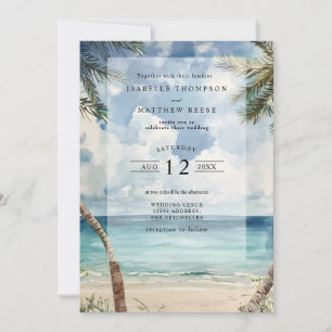 Invitation Aquarelle Les Seychelles Tropical Beach Wedding
