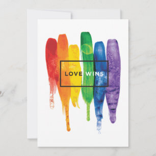 Invitation Aquarelle LGBT L'amour gagne Rainbow Paint Typogra