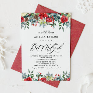 Invitation Aquarelle L'hiver fleurit Floral Bat mitzvah
