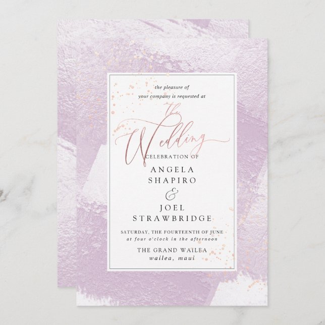 Invitation Aquarelle Lilac brillante, Blush+Faux Metallic (Devant / Derrière)