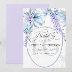 Invitation Aquarelle Lilac-Dusty Bleu Jalon Anniversaire