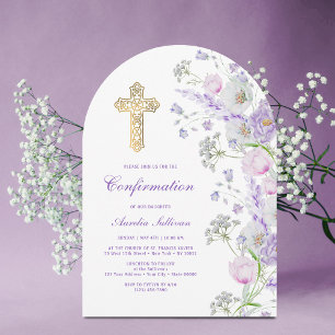 Invitation Aquarelle Lilac Fleurs Arch Confirmation