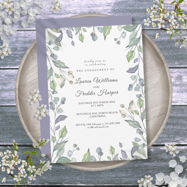 Invitation Aquarelle Lilac Floral Fiançailles (Watercolor Lilac Floral Greenery Engagement Invitation)