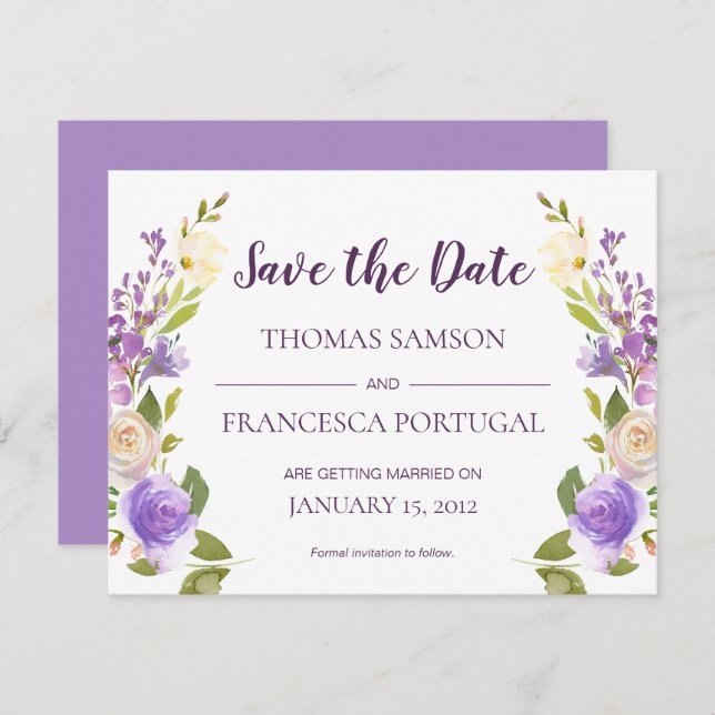 Invitation Aquarelle Lilac Mariage floral Enregistrer la cart (Devant / Derrière)