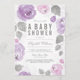 Invitation Aquarelle Lilac Roses Baby shower romantique Invit
