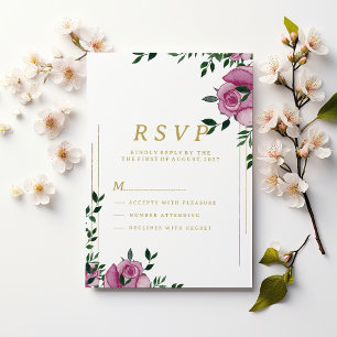 Invitation Aquarelle lilas vert or floral RSVP