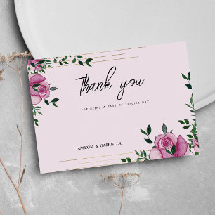 Invitation Aquarelle lilas vert or rose  floral Merci